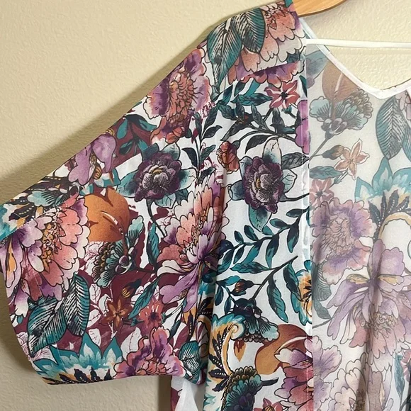 Xhilaration Multicolor Floral Fringe Summer Beach Kimono Coverup - Picture 3 of 9